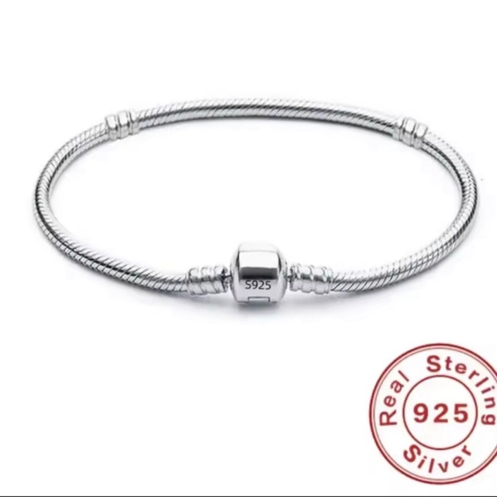 Sterling Silver 925 Snake Chain Charm Bracelet